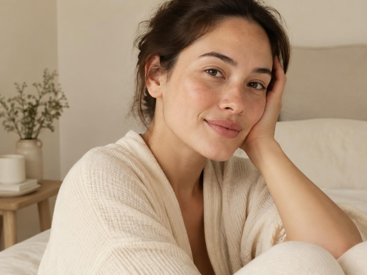 Persoon die met In Your Skin haar dagelijkse huidverzorging bekijkt